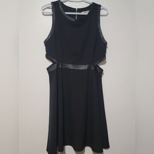 Twik Cut Out Faux Leather Trim Sleeveless Midi Dress